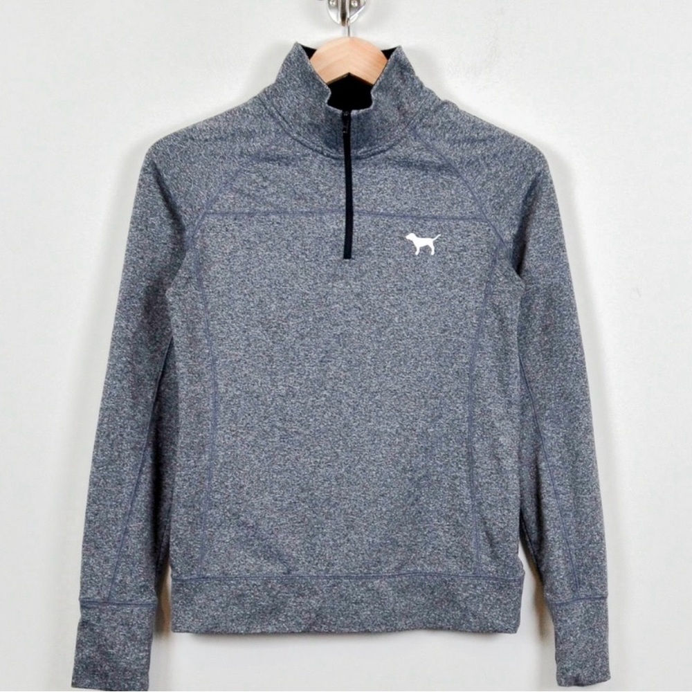 PINK Victoria's Secret Gray and Neon Yellow Quarter-Zip Pullover